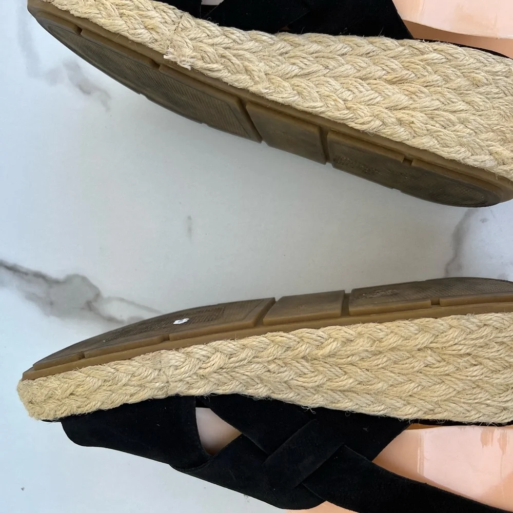 Women's Eileen Fisher Wedge Espadrilles black leather sandals size 6